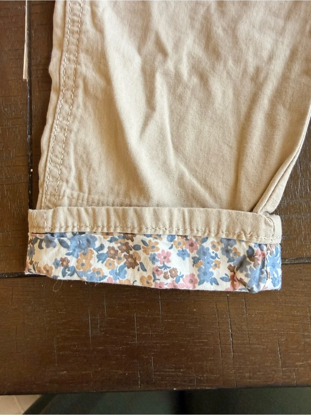 OshKosh B'gosh Tan Girls' Cotton Overalls with Floral Cuff